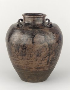 Pot de stockage de feuilles de thé avec quatre anses sur épaule carrée, Toki ou Mizunami, préfecture de Gifu, période Edo - Japanese School