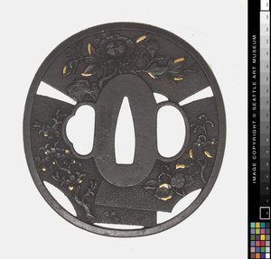Tsuba : Chrysanthème, Cerisier, Iris - Japanese School