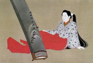 Femme jouant du koto, reproduit dans le magazine The Kokka, vers 1896-97