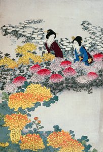 Femmes dans un jardin fleuri (impression sur bois en couleur)