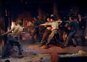 Ouvriers fondeurs travaillant dans une usine métallurgique - Jean Andre Rixens