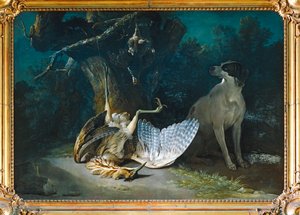 Butor et perdrix gardes par un chien blanc - Bittern and partridge garded by a white dog ... - Jean-Baptiste (school of) Oudry