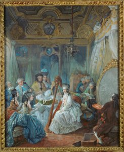 Marie-Antoinette dans ses appartements de Versailles, entourée des membres de sa cour ...