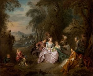 Repose dans un parc (huile sur toile) - Jean Baptiste Joseph Pater