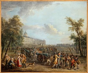 Pillage des armes aux Invalides, le peuple de Paris, après avoir pris possession du Garde Meuble le 13 juillet, a envahi les Invalides le 14 juillet 1789, et a pris 4 canons et 34 000 fusils