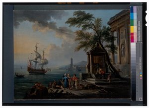 Marchands turcs dans un port méditerranéen au lever du soleil - Jean Baptiste Lallemand