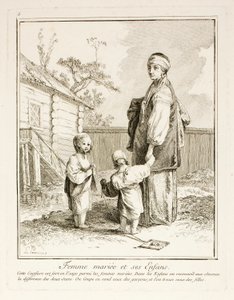 Femme mariée et ses enfants, planche cinq de Divers Habillements des Peuples du Nord - Jean-Baptiste Le Prince