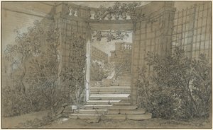 Paysage avec un escalier et une balustrade