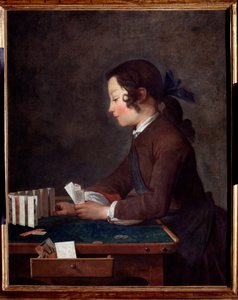 Un jeune garçon jouant aux cartes Peinture par Jean Baptiste - Jean Baptiste Simeon Chardin