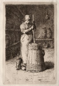 Une femme en train de baratter (eau-forte)