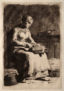 Femme cardant (eau-forte) - Jean-Francois Millet