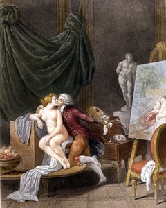 Schall : une scène galante entre le peintre et son modèle - Jean Frederic Schall