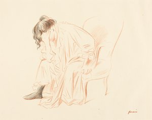 Femme assise, la tête dans la main droite