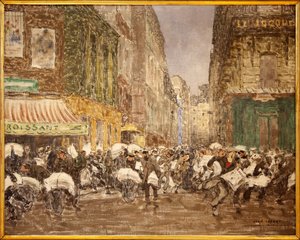 La sortie des journaux du soir, rue du Croissant en 1914, Peinture de Jean Louis (Jean-Louis) Lefort (1875-1954), montrant les activités de la presse traditionnellement implantée dans une grande partie du 2e arrondissement de la ville de Paris, Au café du  - Jean-Louis Lefort