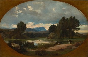 Paysage avec cavalier sur cheval blanc - Jean Achille Benouville