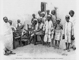 Café au bazar de Steamer Point, Aden, Yémen. Gravure pour illustrer l