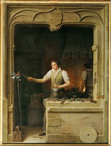 Un serrurier cherche a faire mordre sa lime a un geai- A locksmith tries to make a jay bite his ratchet ... - Jean Antoine Laurent