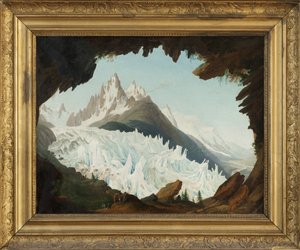 Vue des Alpes prise depuis la voûte nommée le Chapeau du Glacier des Bois