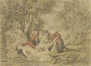 Deux satyres espionnant une nymphe endormie