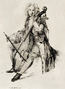 Joueur de violoncelle, par Jean Antoine Watteau, gravure - Jean Antoine Watteau