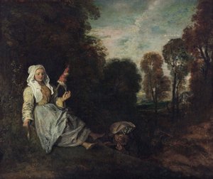 Paysage du soir avec une fileuse, vers 1715 (peinture)