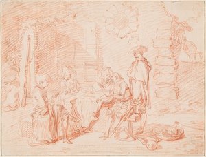 Soldats jouant aux cartes devant un mur - Jean Antoine Watteau