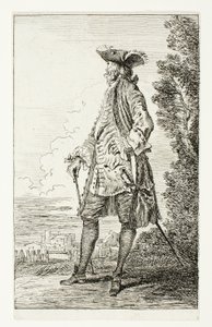 Homme debout avec un chapeau, tourné vers la gauche, tiré de Figures de Modes