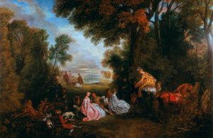 La halte pendant la chasse Rendez-vous de chasse, 1717-1720 - Jean Antoine Watteau