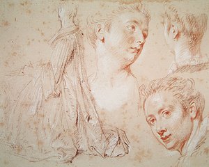 Trois têtes et une femme assise, c.1716
