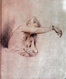 Femme nue, bras levé Dessin à la sanguine par Jean Antoine Watteau (1684-1721) 18ème siècle Paris, Musée du Louvre - Jean Antoine Watteau