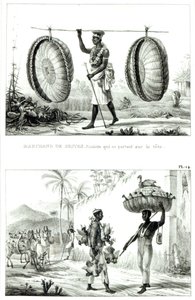 Paniers de tête et un vendeur de volaille, de 