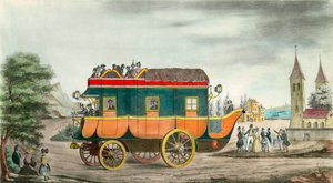 La voiture (ou diligence) à vapeur : invention française de 1835. Gravure par Ange Tissier (1814-1876). 1835. Collection privée - Jean Baptiste Ange Tissier