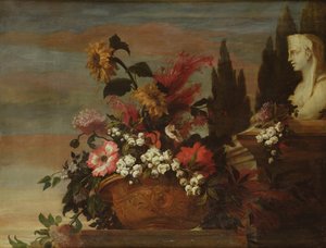 Fleurs dans un bassin et un sphinx - Jean Baptiste Belin de Fontenay