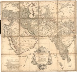 Relief montré par des hachures et picturalement. Copie annotée en encres pour montrer les frontières. - Jean Baptiste Bourguignon dAnville
