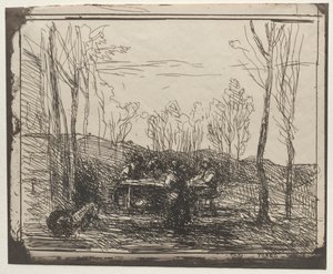 Petit déjeuner dans une clairière, impression originale 1857, imprimée en 1921 - Jean Baptiste Camille Corot