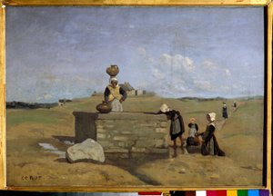 Bretons à la fontaine, village de Batz - Jean Baptiste Camille Corot