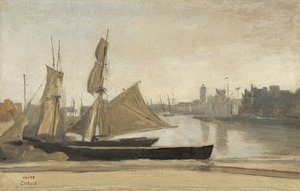 Dunkerque, bateaux de pêche amarrés au quai, vers 1830 - Jean Baptiste Camille Corot