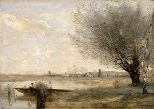 Pêcheur amarré à une berge - Jean Baptiste Camille Corot