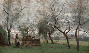 French: Le verger, environs de Mantes - Jean Baptiste Camille Corot