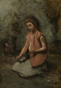 Fille tressant une guirlande - Jean Baptiste Camille Corot