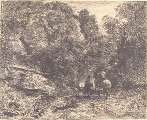 Le Cavalier en forêt et le piéton - Jean Baptiste Camille Corot