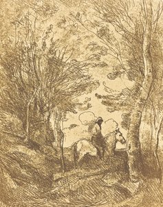 Cavalier dans les bois, Grande Plaque Le Grand Cavalier sous bois - Jean Baptiste Camille Corot