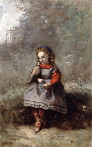 Mlle. Léotine Desavary tenant une colombe - Jean Baptiste Camille Corot
