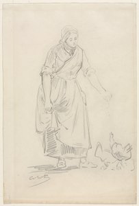 Paysanne nourrissant des poules - Jean Baptiste Camille Corot