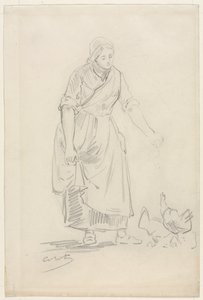 Jeune paysanne nourrissant des poulets, 1800s - Jean Baptiste Camille Corot