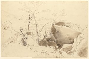 Plume et encre brune, pinceau et lavis brun sur crayon sur papier - Jean Baptiste Camille Corot