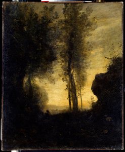 Chèvre assise jouant de la flûte dans une clairière - Jean Baptiste Camille Corot