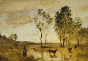 Le gué ; Vaches au bord du gué - Jean Baptiste Camille Corot