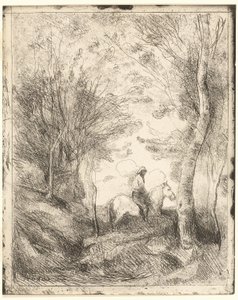 Le Cavalier dans les bois, grande plaque - Jean Baptiste Camille Corot
