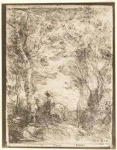 Le cavalier dans les bois, petite plaque - Jean Baptiste Camille Corot